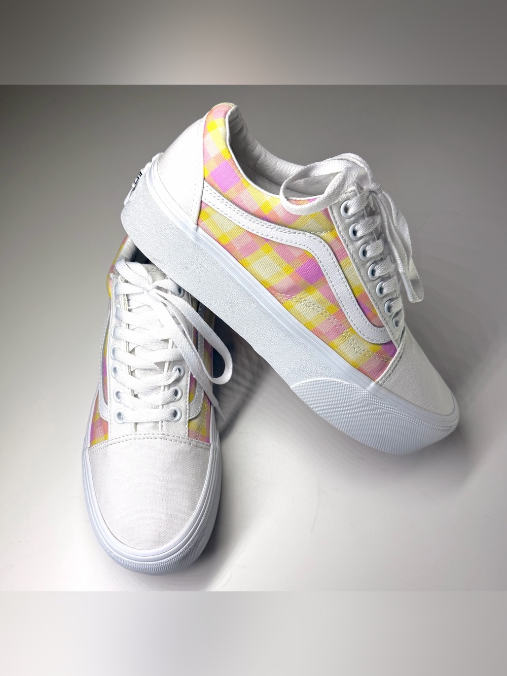 Vans Women’s Old Skool Stackform Pastel Pink Plaid Platform sneakers Size- 9.5 - Picture 7 of 9